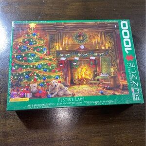 "Festive Labs" 1000 Piece Puzzle Davison Jigsaw Holiday Christmas Labrador Puppy